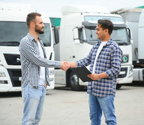 Customer setting up a transport account beside dedicated vehicles